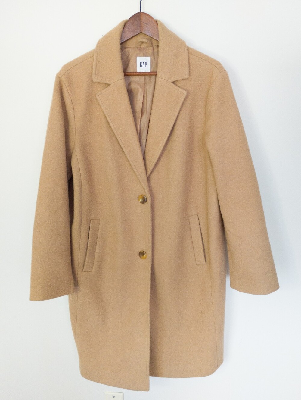 GAP Camel Wool Blend Topcoat Single Breasted Notch Collar Coat